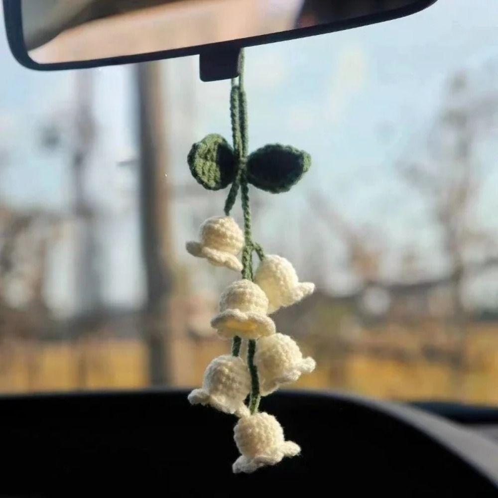 Bellflower Hand Knitted Car Pendant Boho Car Plant Car Interior Hanging Accessories  Bag