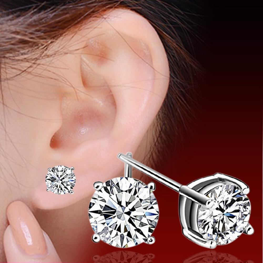 

Classic Silver Earrings with Four Prong Diamond Studs Elegant Jewelry for Women