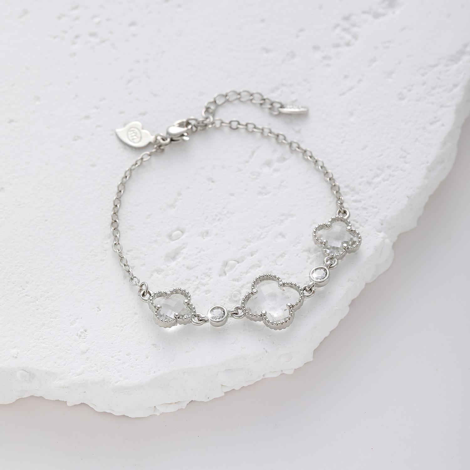 

Двусторонний браслет-клевер женский медный с золотым покрытием и цирконом, цветочные украшения