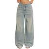 Women's High Waist Distressed Button Design Vintage Jeans Women's Loose Straight Wide Pants