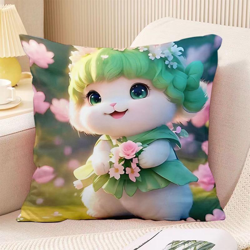 Schlafzimmer Wohnzimmer Quadratische Kissenhülle Niedlicher Hasen-Druck Dekorative Kissenhülle