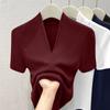 Sommer 2026 Schlankmachendes V-Ausschnitt T-Shirt: Stilvolles Kurzarm-Oberteil mit Gewinde für Damen in Einzel-/Zweiteilig