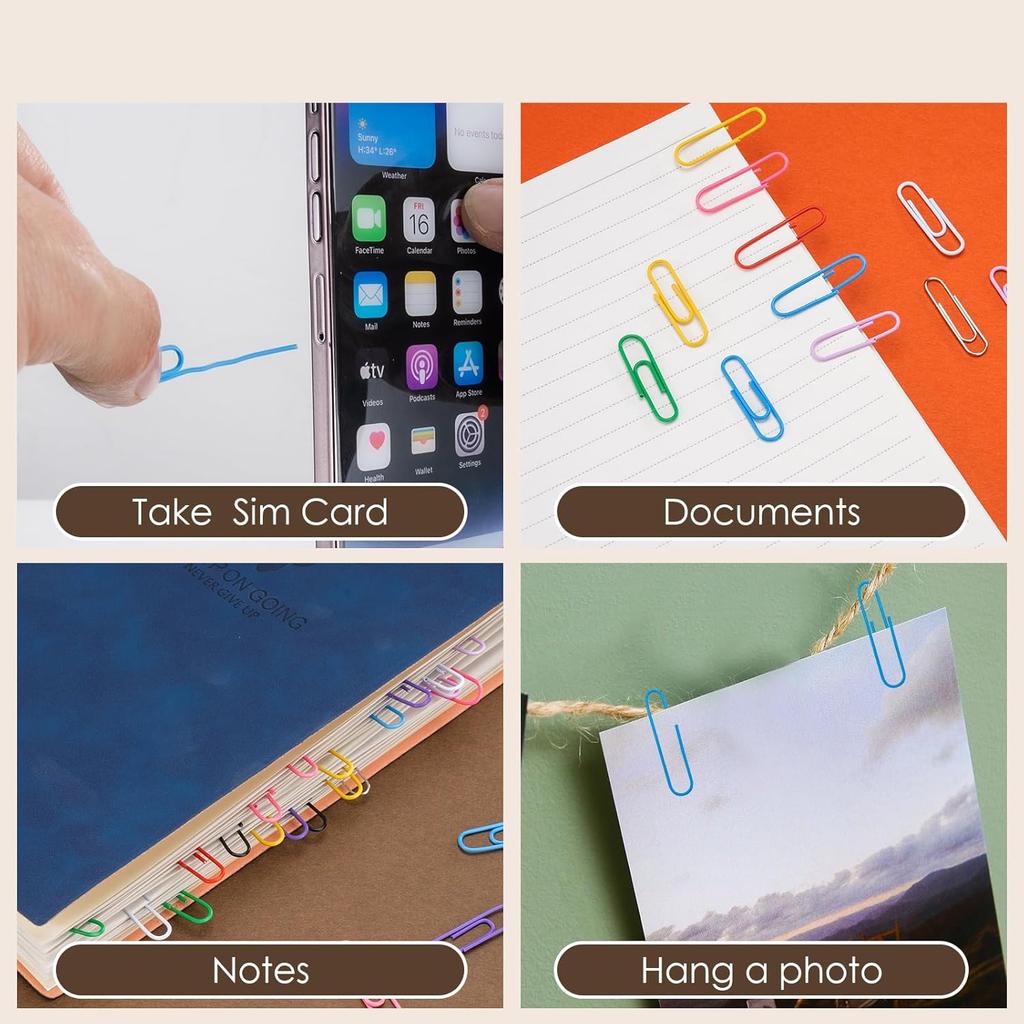 200 Pcs Medium 33 mm/1.3Inch Size Colored Paper Clip with Plastic Box Coated Metal PaperClips Office for School and Personal Use