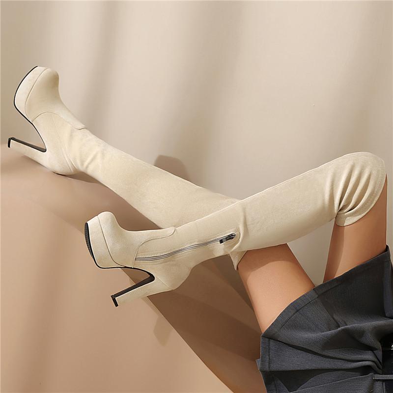 Women's high-heeled boots, sexy European and American style autumn and winter new waterproof table, fine-heeled large-size knee boots
