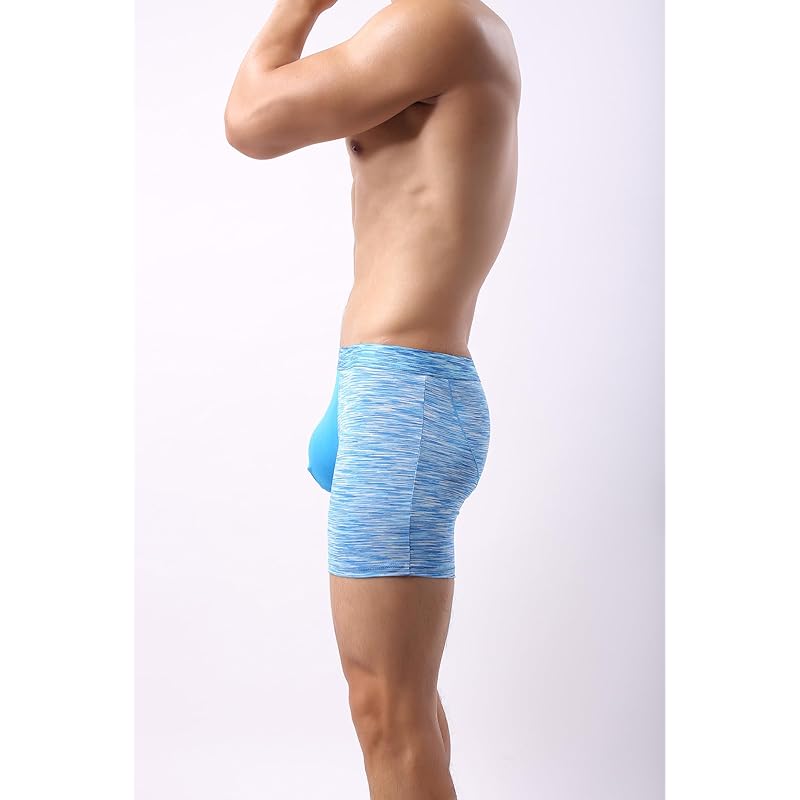 [Whaninti] long boxer shorts men's open front boxer briefs Sweat absorbent and quick drying Relaxed design all seasons blue S