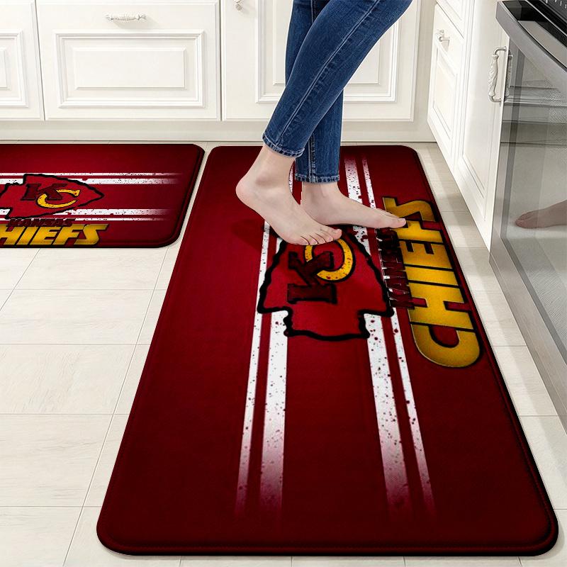 Kansas City Chiefs Flannel Kitchen Mat Christmas Soft Area Rug Non Slip Floor Carpet Home Decoration