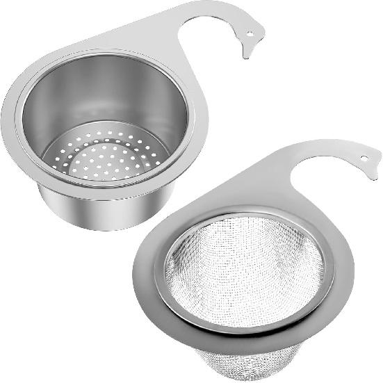 2 Pcs Stainless Steel Swan Sink Strainer Basket, Sink Strainer Colander Drain Basket, Faucet Hanging Filter Basket, Corner Sink Strainer for Kitchen