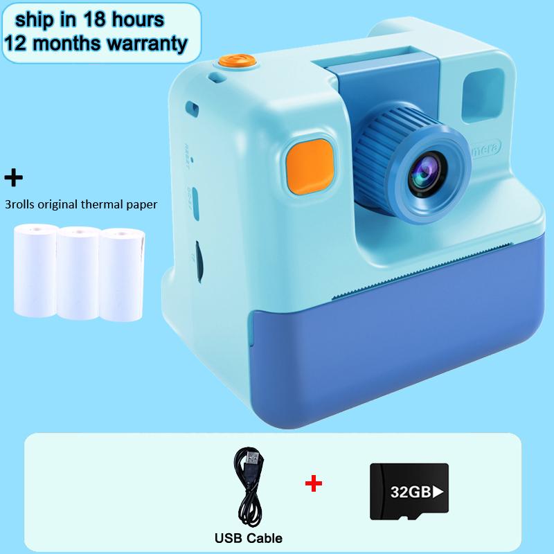 

Камера для друку для дітей Дитяча миттєва камера 1080P HD Цифрова відео-фотокамера Паперова дитяча іграшка на Різдво Подарунок на день народження синій