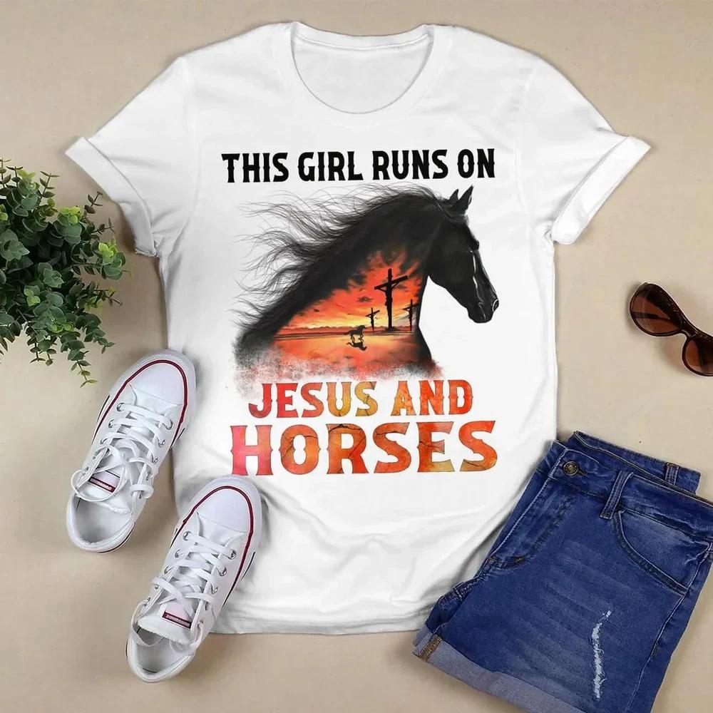 This Girl Runs On Jesus And Horses Jesus TShirt God TShirt Faith TShirt S