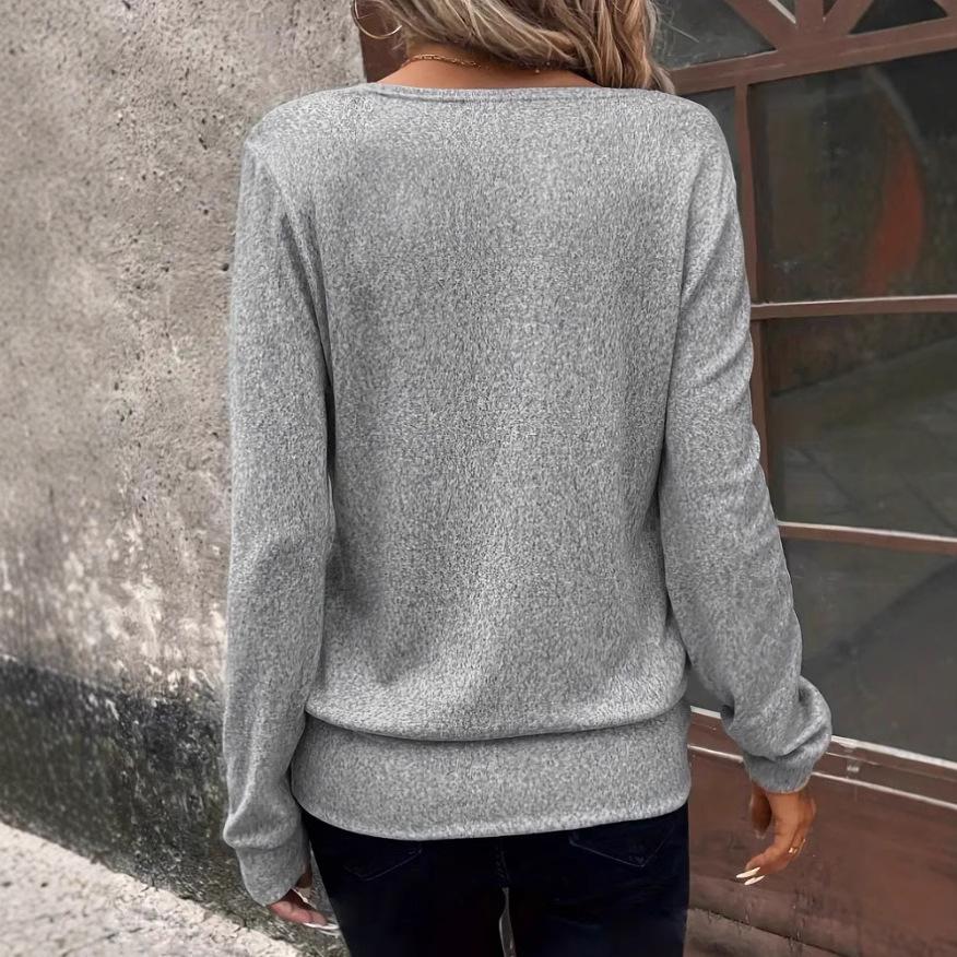 Casual Loose Long Sleeved Solid Color Square Neck Women's T-shirt Daily Office Elegant Commuting Style Autumn Top