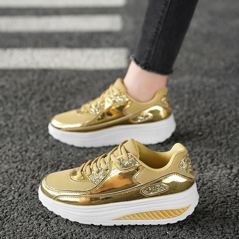 TUINANLE Women Sneakers Golden Mens Shiny Mirrors Shoes Casual Glitter Streetwear Hip Hop Mens Sneakers