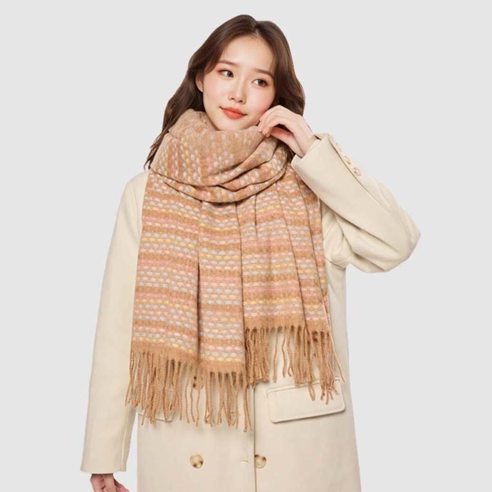 Weicher Strickwollschal Kälteabweisender Langer Schal mit Quaste Weicher Dopamin-Plaid-Schal Paar