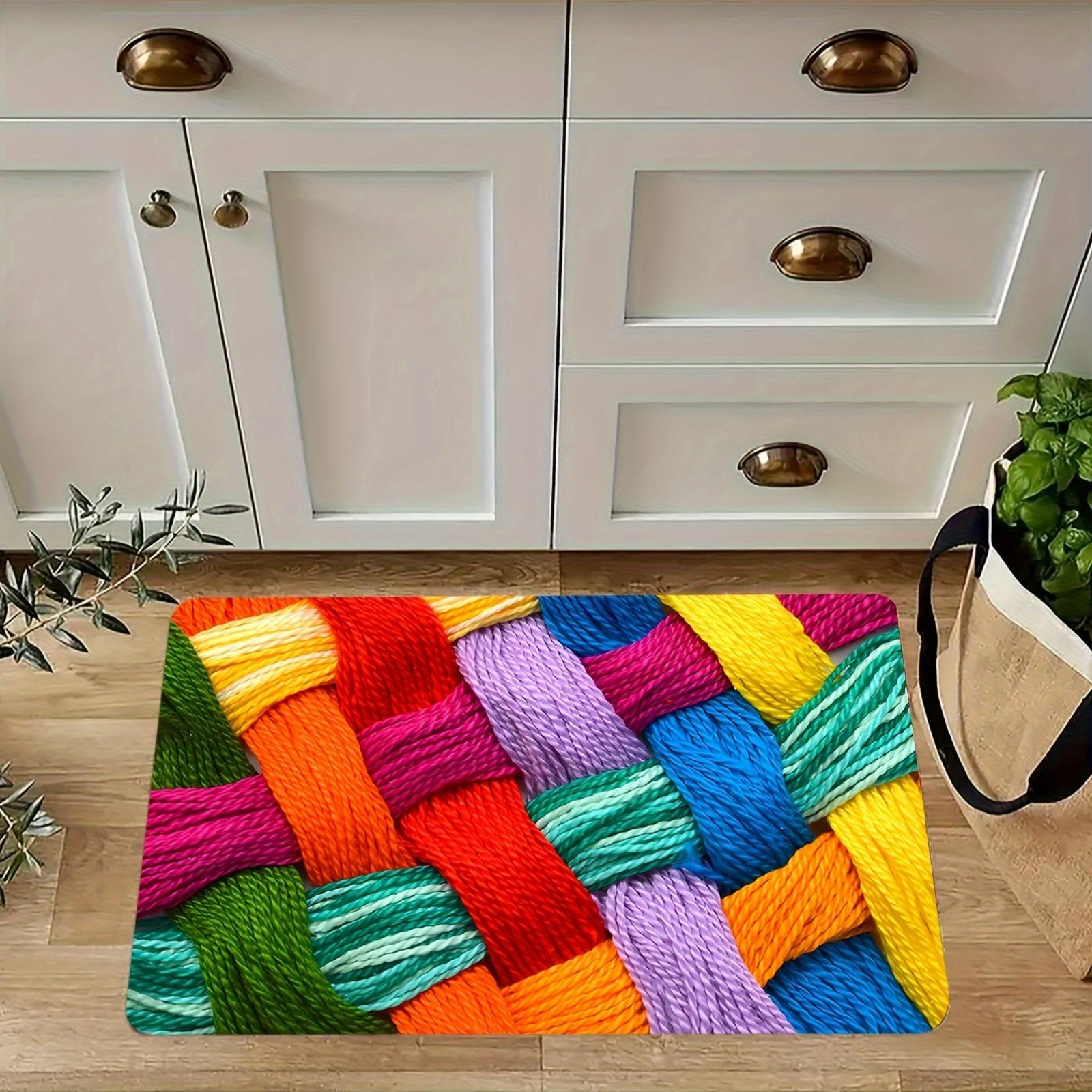 

Colorful Yarn Weave Bath Mat, Non-Slip Soft Polyester Rug for Bathroom Bedroom Entryway Home Decor 40x60cm