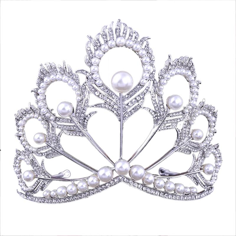 Tiara de Mireasă Perlată Handmade Coroană Mare de Păr Diademă pentru Petrecere/Concurs