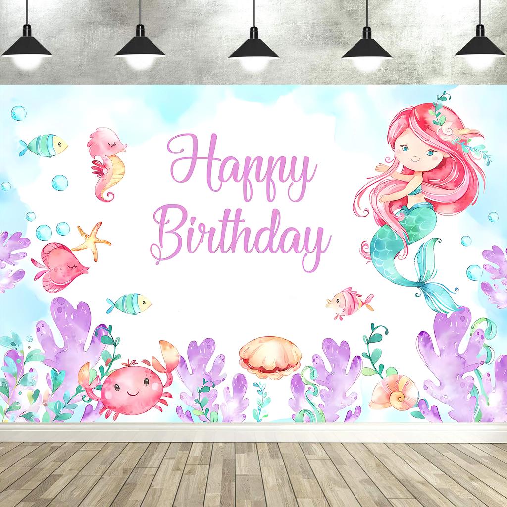 Mermaid Birthday Backdrop Under The Sea Birthday Party Decoration for Girl Purple Glitter  Mermaid Tails Photography Background