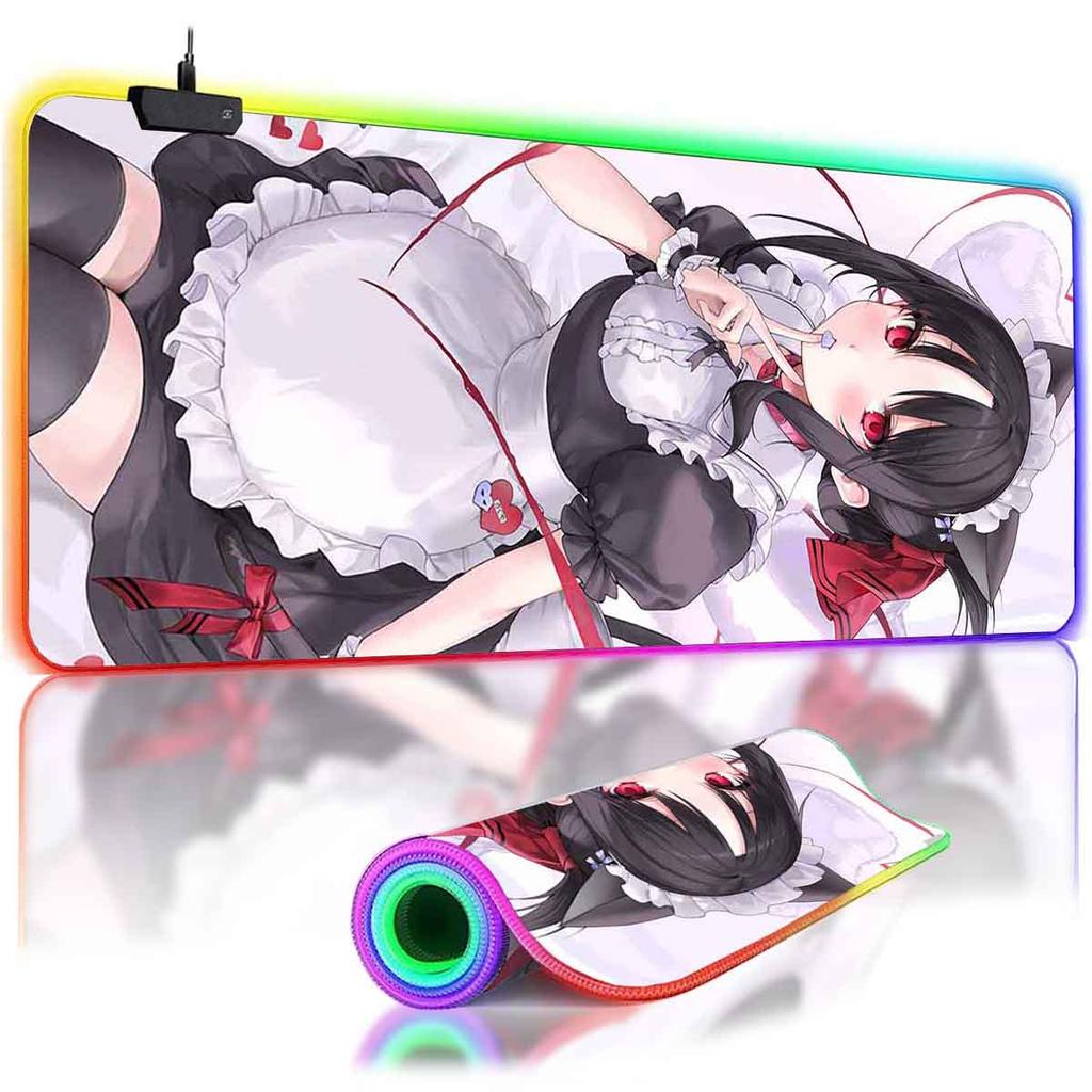 Anime Kaguya-sama Large Non-slip Mouse Pad LED Backlit Shinomiya Kaguya Leopard Mouse Pad Table Overwatched Gaming Keyboard Mat