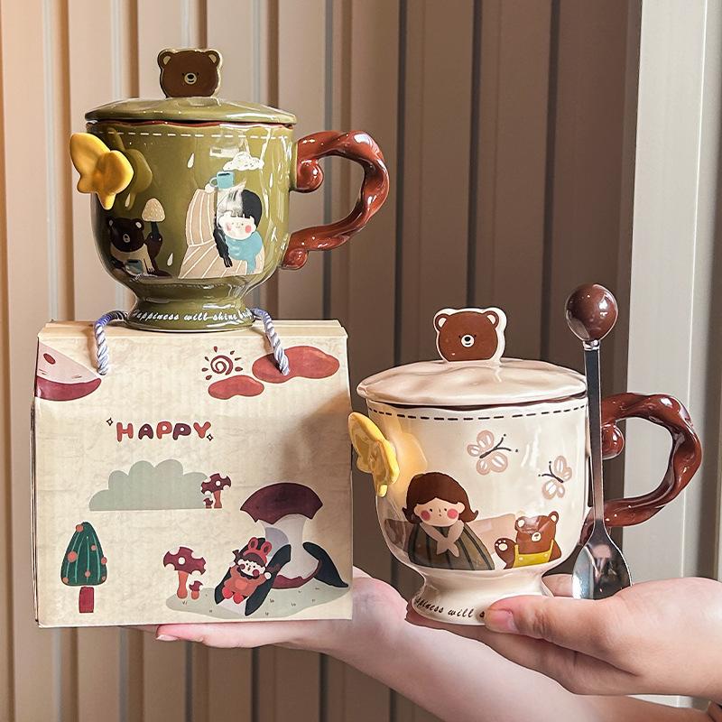Uroczy Wytłaczany Kubek Motyl Dziewczęcy Kubek na Wodę Kubek Pudełko na Prezent Ceramiczny Kubek Prezent Urodzinowy Pudełko na Prezent Towarzyski
