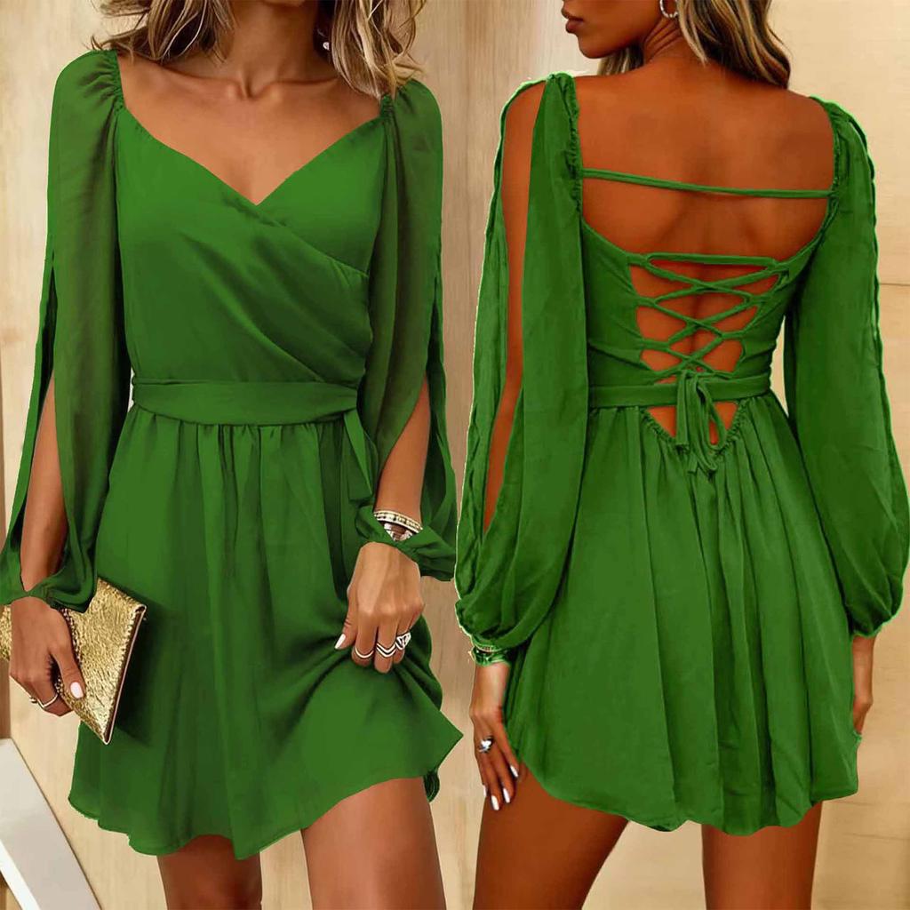 Women's Fashionable Color Short Sleeved Long Casual Temperament Long Dress