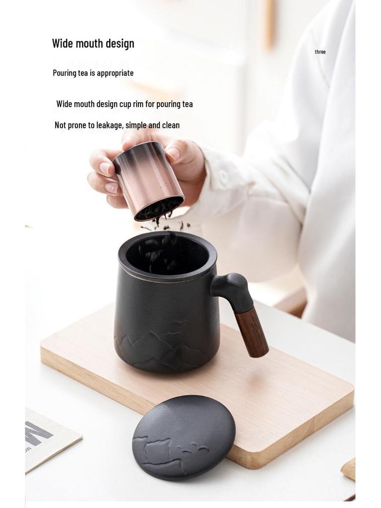 Ceramic Tea Brewing Cup: Coarse Pottery Personal Mug with Engraving - Perfect for Office or Souvenir Gift