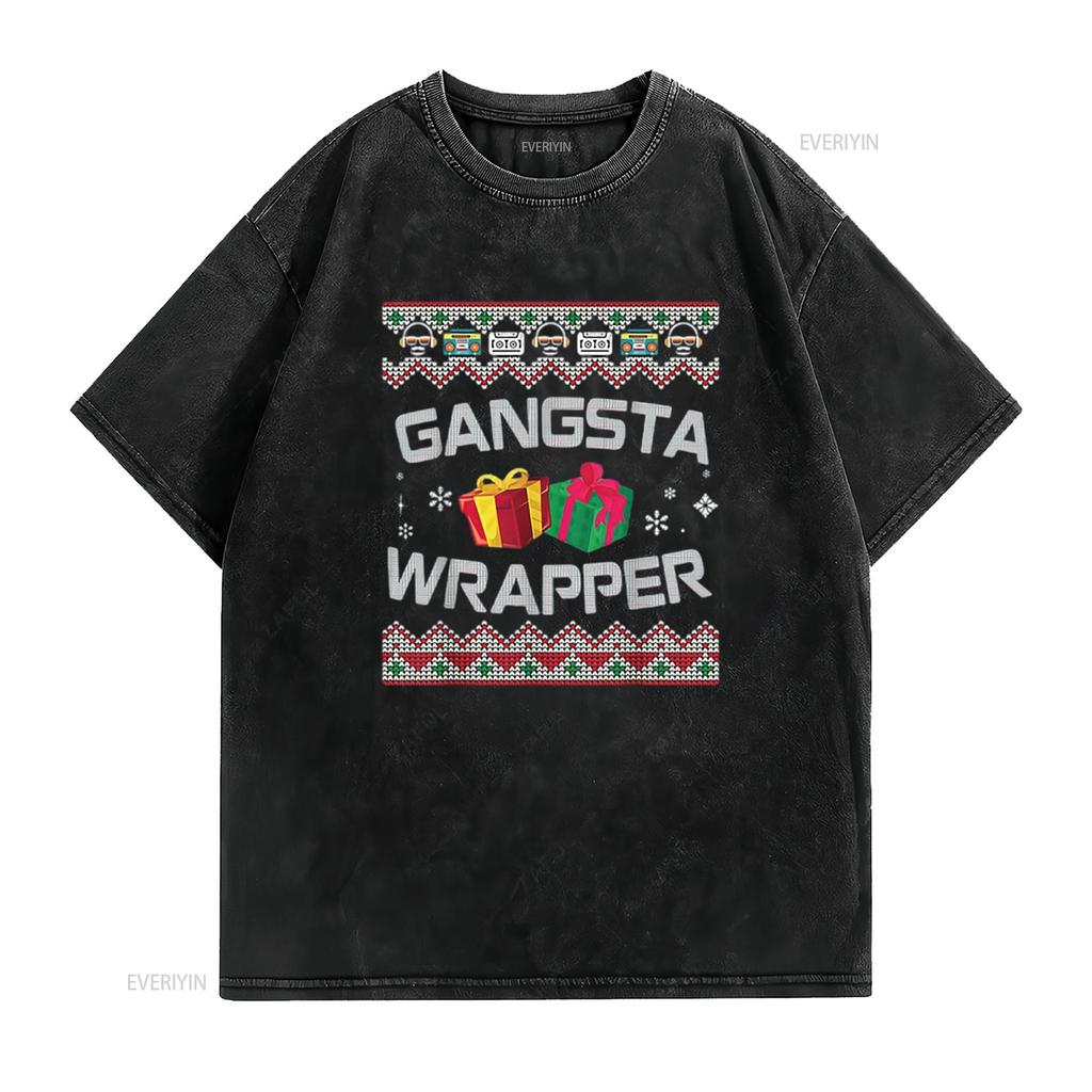 Gangster Wrapper Merry Christmas Rapper Gangsta Sweater Womens T Shirt Black Vintage Washed Unisex Versatile Comfortable Homme