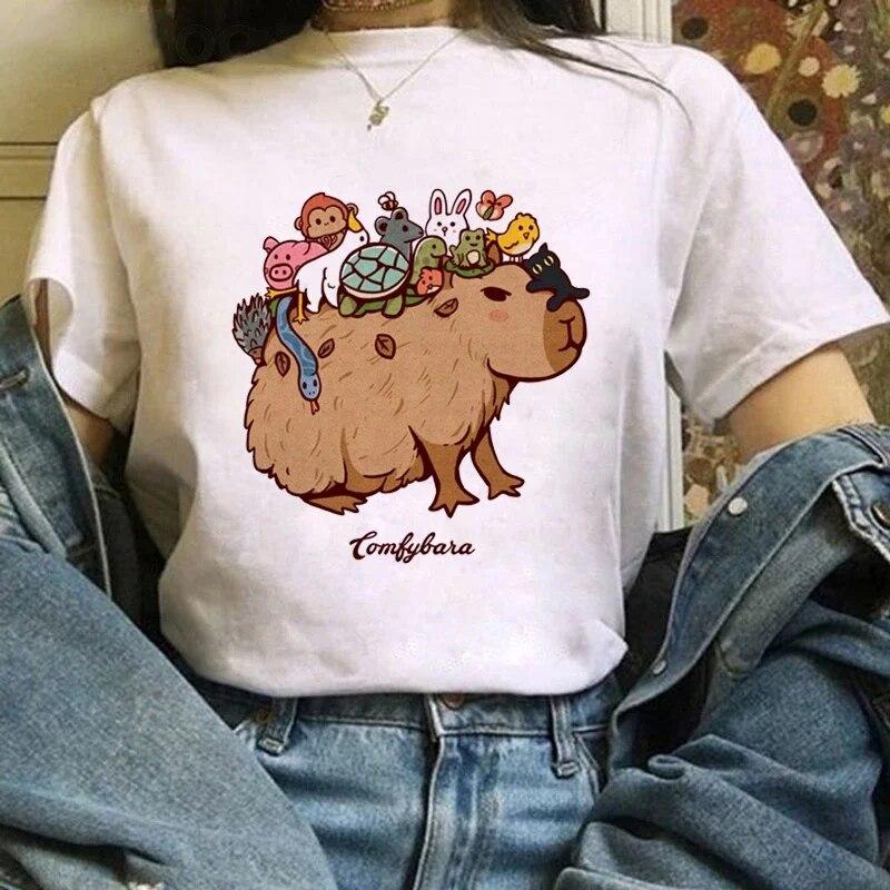 T-Shirt WoUnisex Cute Dinosaur Print T-Shirt Summer Short Sleeve Clothing Fun Versatile Pattern T-Shirt Fashion WoUnisex Top.