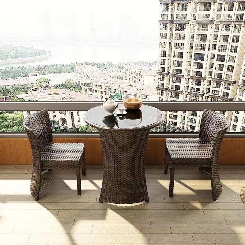 Outdoor Rattan Three-Piece Set: Balcony Chair and Terrace Tea Table