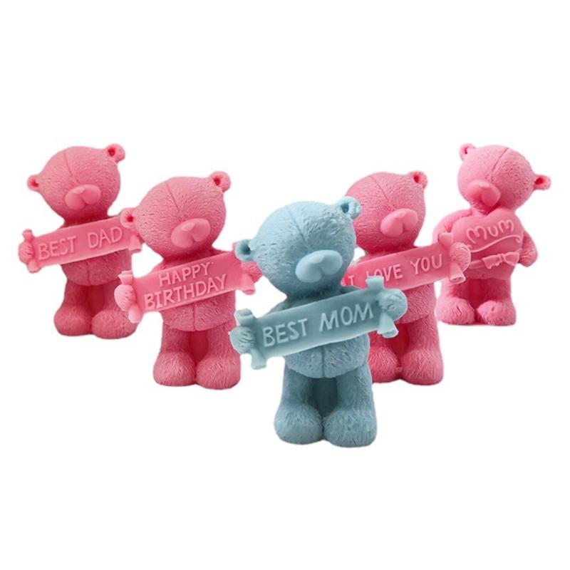3D Slogan Bear Shaped Candle Silicone Mold for DIY Hand-made Candle Ornaments Mould Handicrafts Making Tool Baking Mold