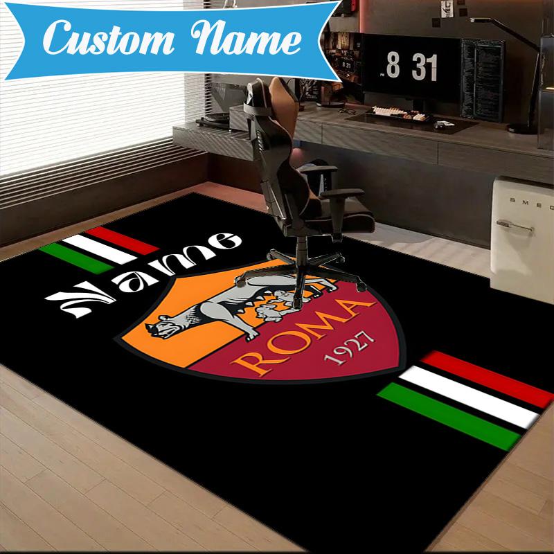 Custom Name Roma Football Crest Emblem Rug Game Carpet, Floor Mat for Bedroom Living Room Entryway Rug, Home Decor Idea Gift for Christmas Birthday