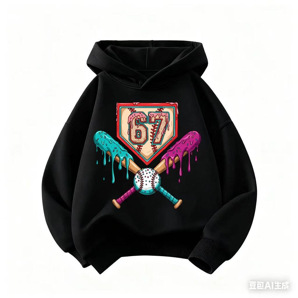 67 Kid Ice Cream Drip Meme Funny Six Seven Gen Alpha Slang Hoodies 6-7 Boys Girls Winter Hoodies