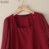ZANZEA Women Square Collar Polka Dot Print Splice 3/4 Sleeve Elegant Blouse