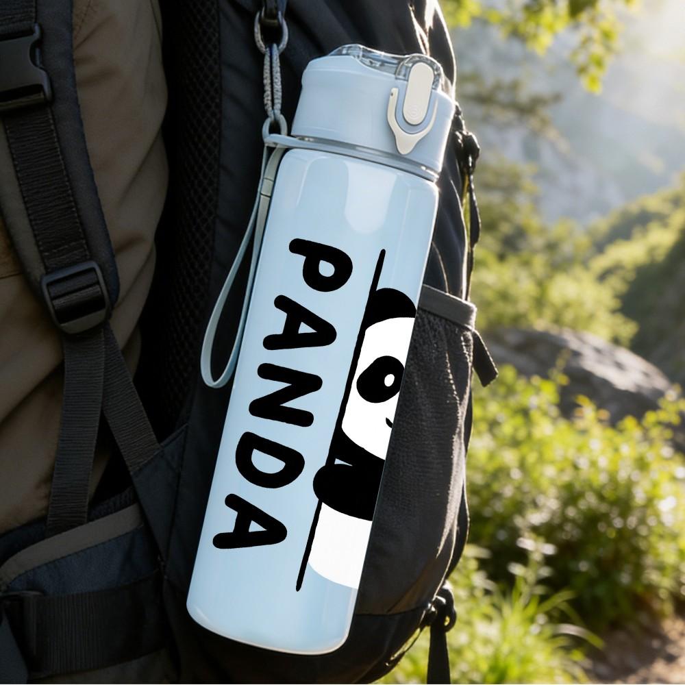 1PC Hugging Couple Panda Pattern 750ml Color Plastic Sports Water Bottle Leakproof Flip Straw Lid Suitable for Sports Office Home Use