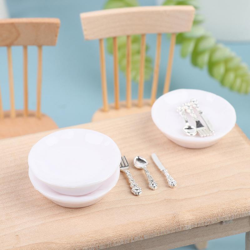 1:12 Dollhouse Miniature Plate Knife Fork Spoon Set Doll Kitchen Tableware Decor