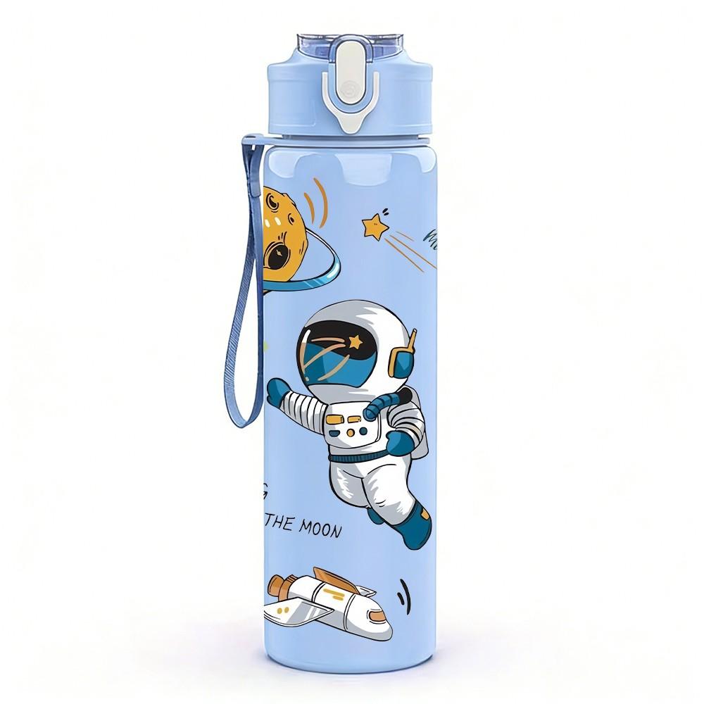 1 PZ Bottiglia d'Acqua Sportiva in Plastica Colorata con Motivo Pianeta Spaziale Galleggiante da Astronauta 750ml Tappo a Vite con Cannuccia Ribaltabile Antigoccia Adatta per Sport Ufficio Uso Domestico