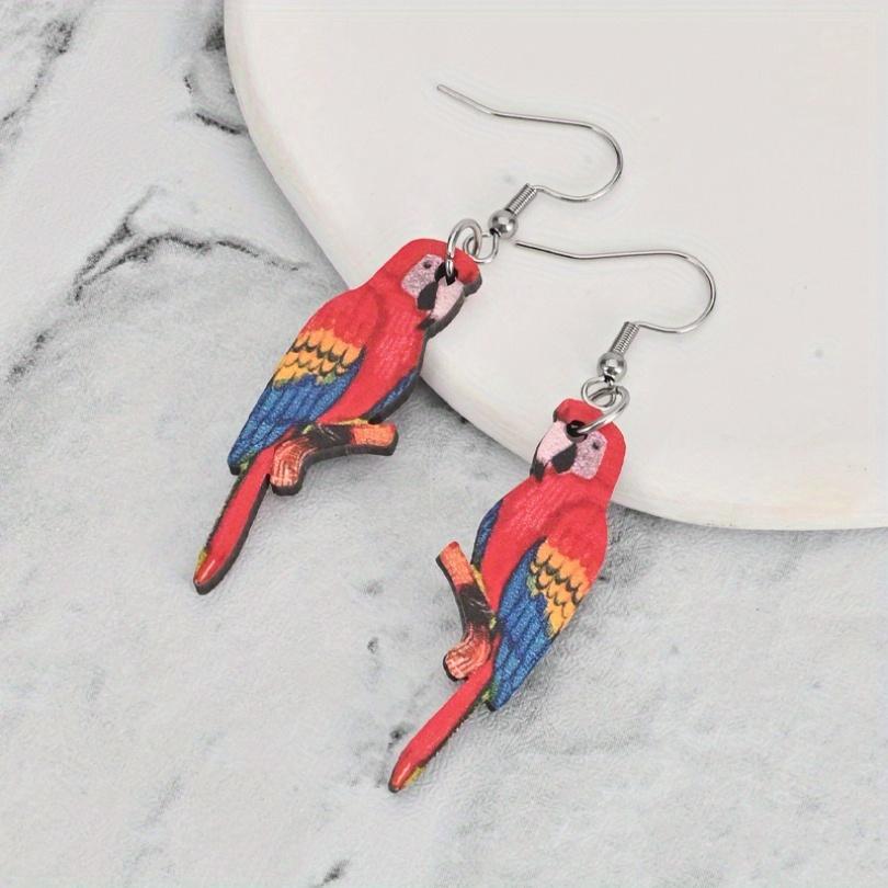 2D Flacher Roter Papagei Kreative Holzohrringe Leichte Hängeohrringe für Frauen