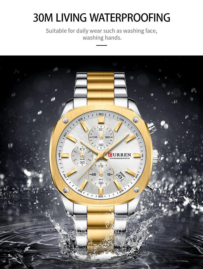 CURREN 8490 Men's Square Multifunctional Waterproof Wristwatch with Calendar Feature