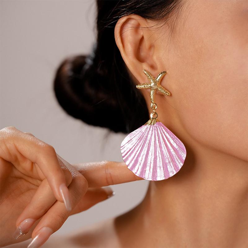 Sweet Shell Starfish Drop Earrings for Women Exaggerated Colorful Dangle Earrings Exquisite High-End Versatile Jewelry Gift 2025