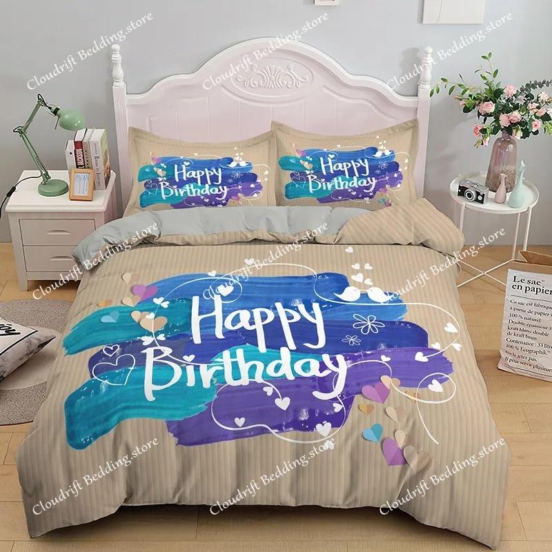 Happy Birthday Gift Bedding Set Party Festival Duvet Cover KingQueen For Kids Boys Girls Cartoon Polyester Quilt Cover