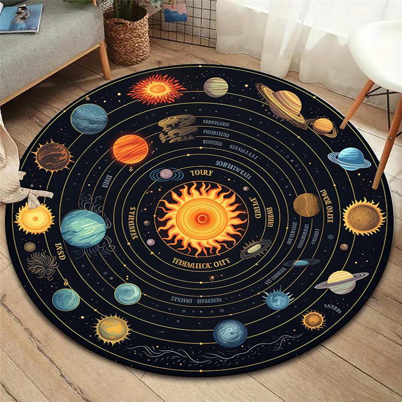 Planet Sun Round Area Rug,Carpet Rug for Living Room Bedroom Sofa Playroom Decor,Non-slip Floor Mat
