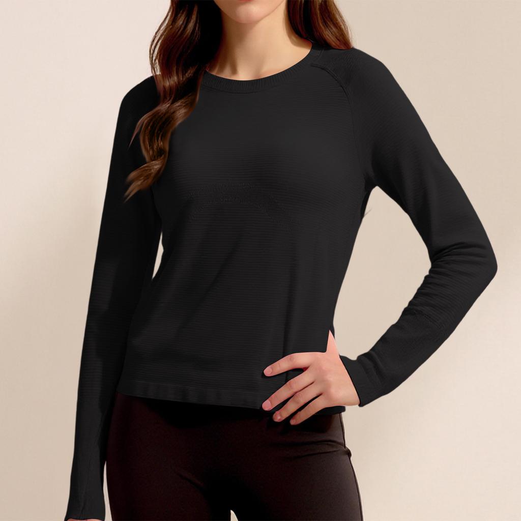 Dámská jednobarevná fitness souprava slim fit s návleky na prsty sportovní top s dlouhým rukávem