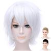 CaseEden Cosplay Wig, Short, 30cm, Heat-Resistant, Silver, White-Silver, Silvery-White, Includes 2 Wig Nets