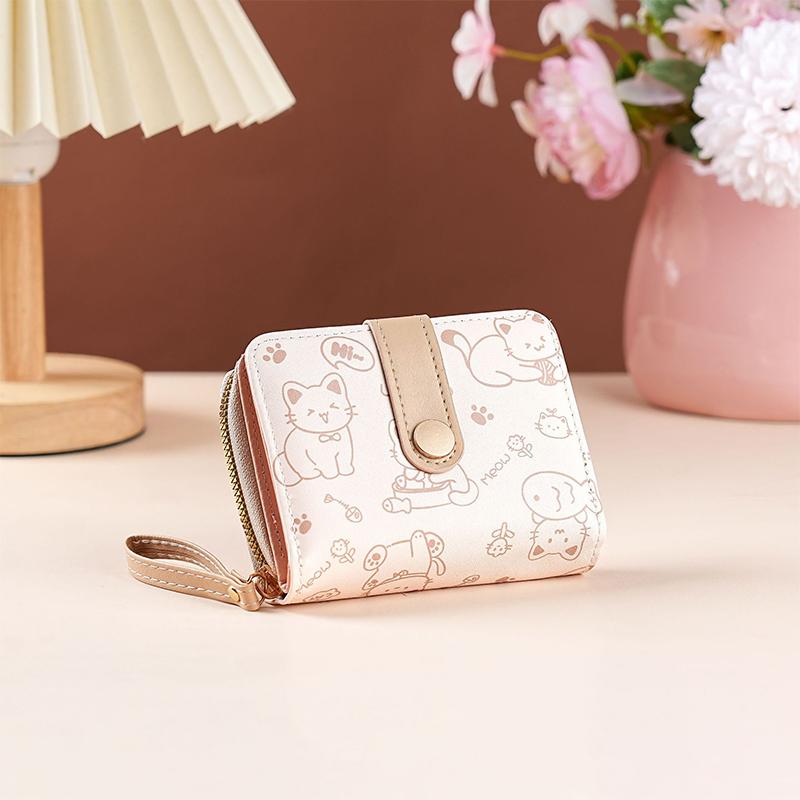 Japanese Cute Cat Pattern Wallet Simple Multi-Functional Short Wallet For Women