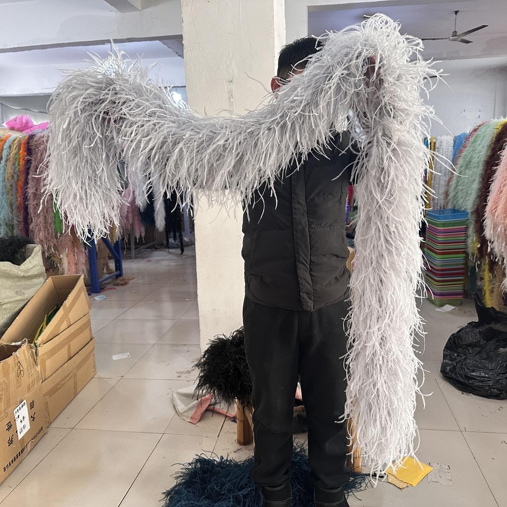 DIY 1/2/3/6/10 Ply Natural White Ostrich Feathers Boa Trim for Craft Wedding Party Festival Clothing Decoration Plumes Shawl 2M