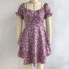 Aboe Knee Short Puff Sleeve Women Spring Summer Dress A-Line Slash Neck  High Waist Slim Cascading Ruffle Floral Print S-XL