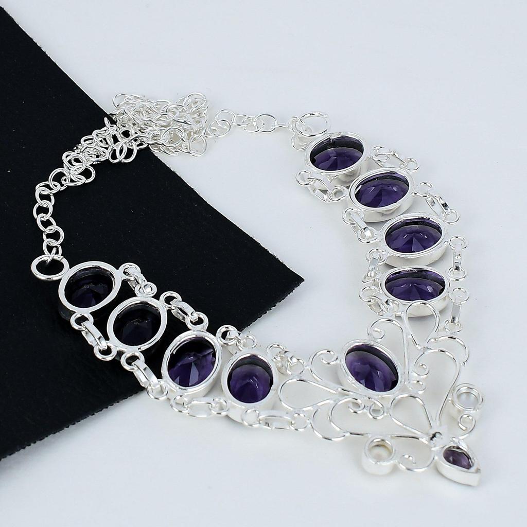 Amethyst, Mother Pearl Jewelry Necklace, 925 Sterling Silver Necklace, Handmade Jewelry Necklace, Amethyst Necklace For Mom, Wedding Jewelry