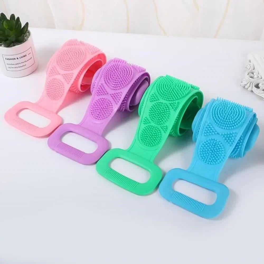 1pc Silicone Body Scrubber Exfoliating Massage Brush Bath Towel Shower Back Cleaning Tool Long Rubbing Back Body Clean Brush