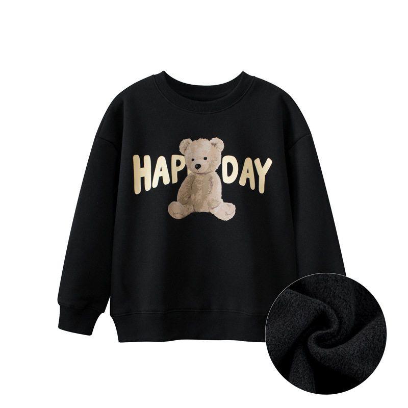 Children's Brand Export Clothing for Boys and Girls, Kids' Sports Sweatshirt with Fleece, Cartoon Bear Print, Trendy Clothes