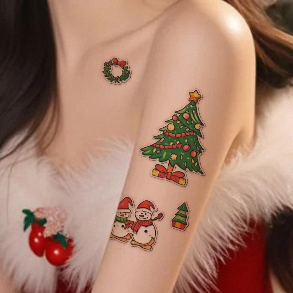 Christmas Tattoo Sticker Cartoon Cute Christmas Tree Snowman Tattoo Sticker Waterproof And Long-Lasting Non-Reflective