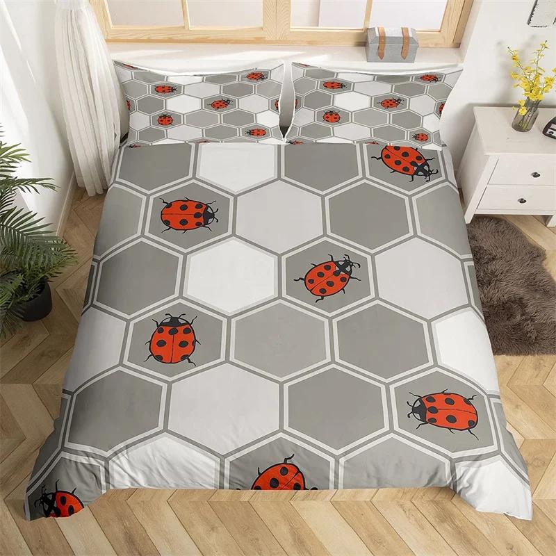 Marble Duvet Cover Set Microfiber Geometric Hexagone Quilt Cover Honeycomb Bedding Set Single King Queen For Kids Teens Adults