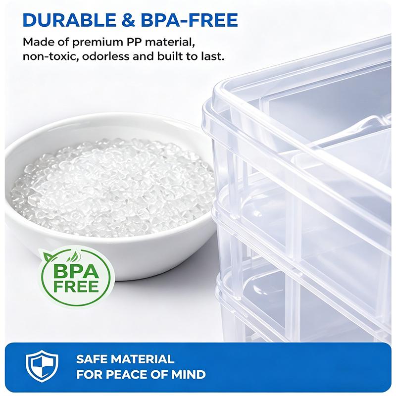 Scatola portaoggetti in plastica impilabile a 3 ripiani, scomparti regolabili, contenitore per giocattoli, organizer trasparente per gioielli e articoli vari, articoli per la casa
