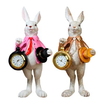 Easter Bunny Figurine Top Hat Gentleman Rabbit Clock Ornament Cute Easter Bunny Spring Decorations Resin Bunny Figurine Decor